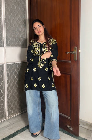 Fiza Short Rayon kurti- Black