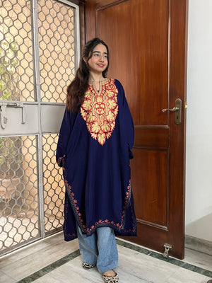 Kashmiri Woollen Tilla Pheran - Navy Blue