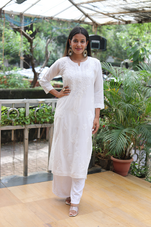 Ruhani Chanderi Kurta - white