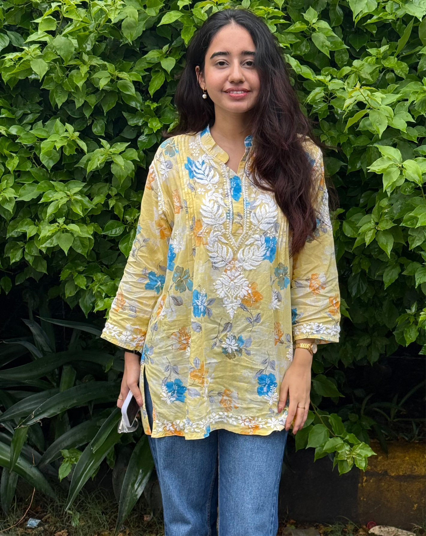 Mulmul print short kurti- yellow