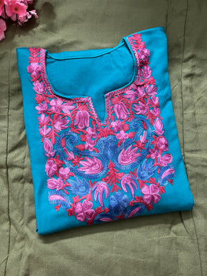 Noor Aari Woollen Pheran- Blue