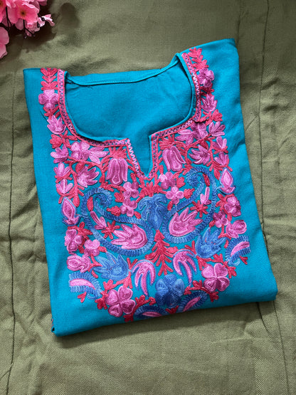 Noor Aari Woollen Pheran- Blue