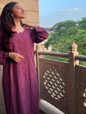 Aisha Rayon Chikankari Kurta set- Mauve