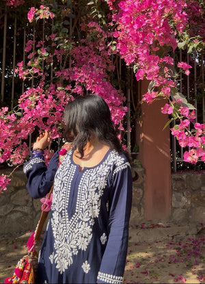 Gia Rayon Chikankari Kurta set- Blue