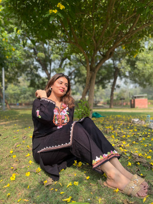 Eshika kashmiri woollen kurta set- black