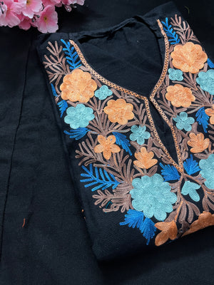 Noor Aari Woollen Pheran- Black