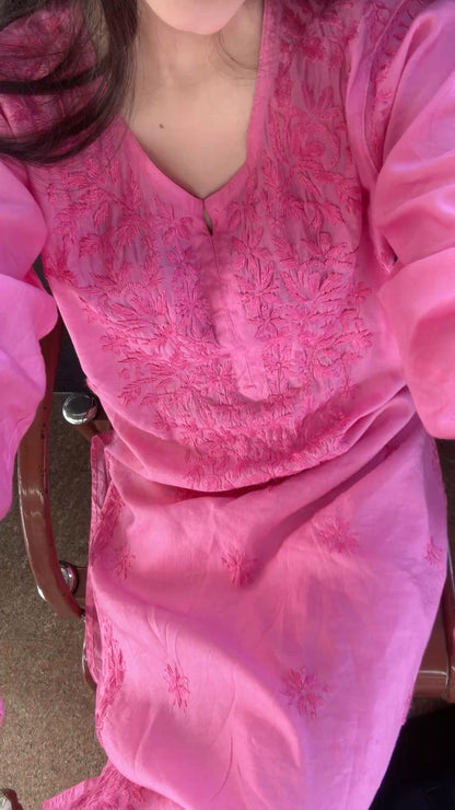 Husna Chanderi Silk kurta- pink