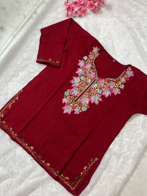 Ziya Kashmiri Short woollen kurti- Maroon