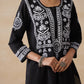 Cotton Chikankari Kurta Set- Black