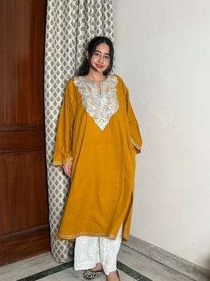 Kashmiri Woollen Tilla Pheran - Yellow
