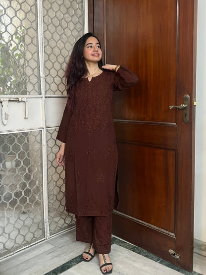 Aisha Premium Rayon kurta palazzo set- brown