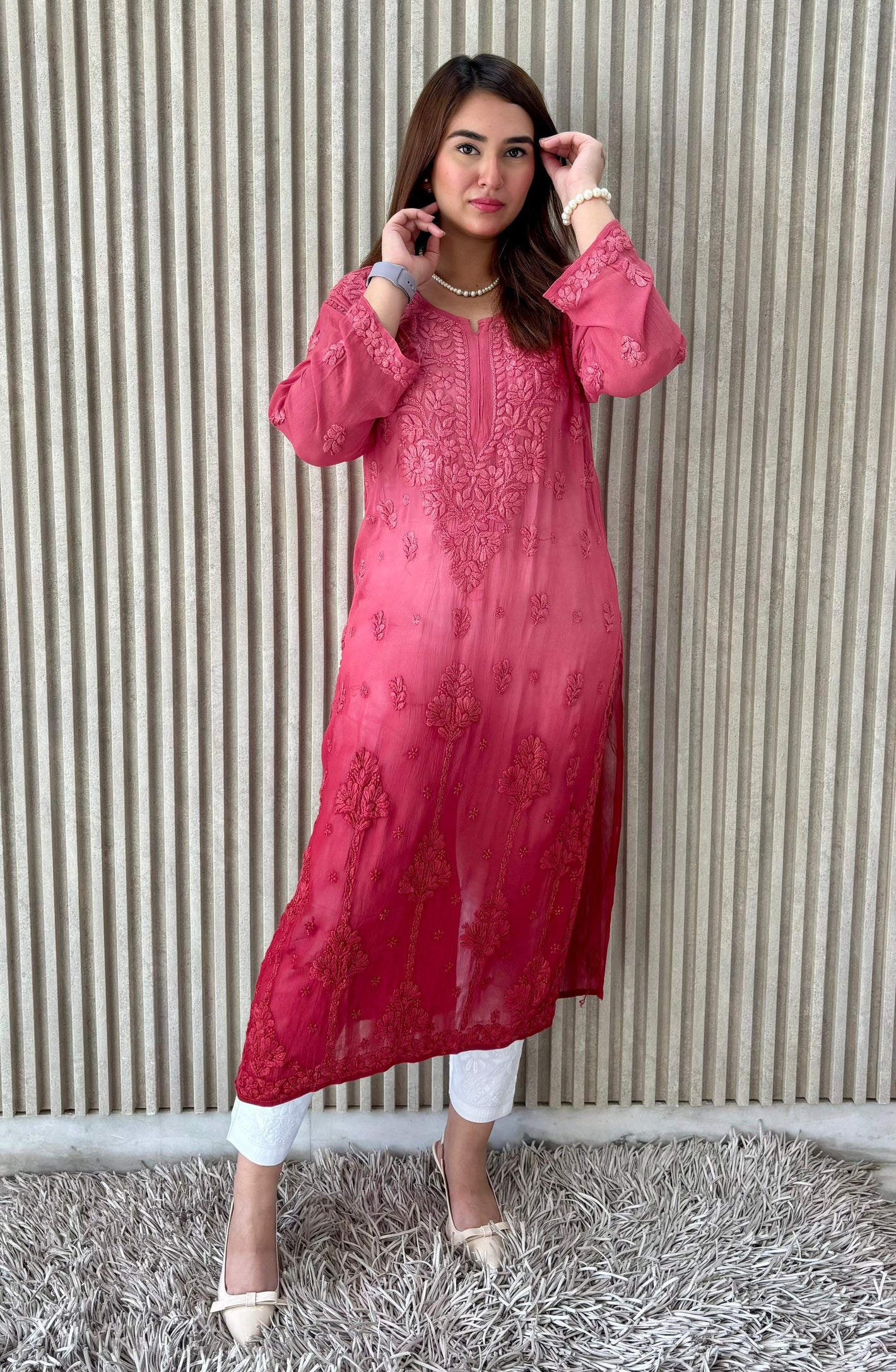 Gia Viscose georgette kurta- pink