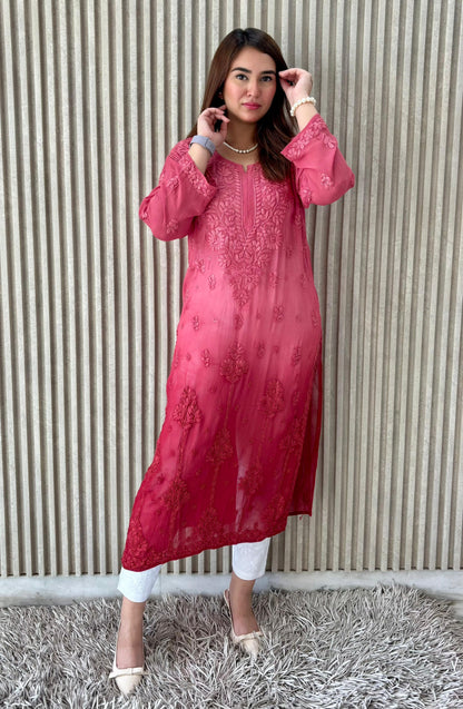 Gia Viscose georgette kurta- pink