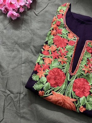 Noor Aari Woollen Pheran- Wine