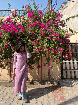 Riya Dobby Cotton long kurta- Purple