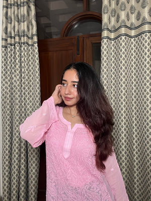 Uzma Viscose Georgette Short kurta- pink