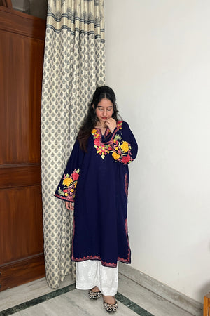 Firoza Kashmiri Aari Woollen Pheran- Blue
