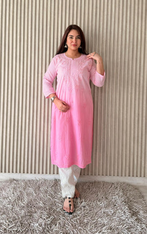 Rimsha mulmul chikankari Kurti- pink