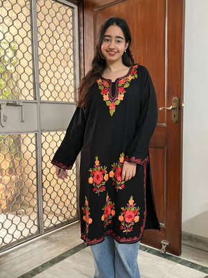 Kashmiri woollen long kurta- Black