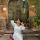 Palak modal chikankari kurta set- white