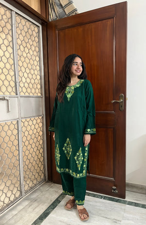 Kashmiri Woollen kurta set- Green