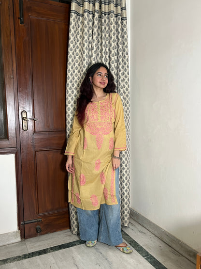 Siya Chikankari Cotton kurti- Beige