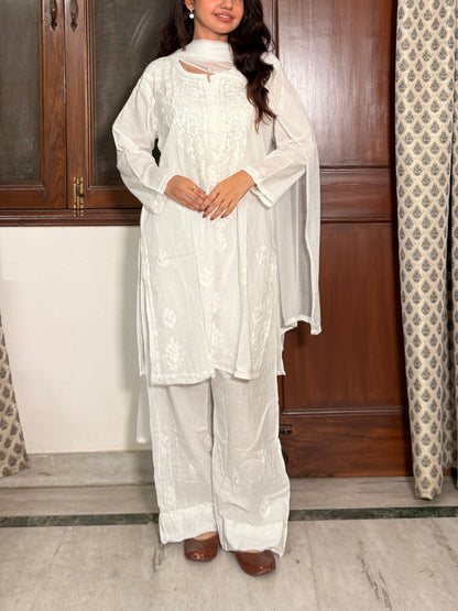 Saira Cotton Farshi suit set in Serene White