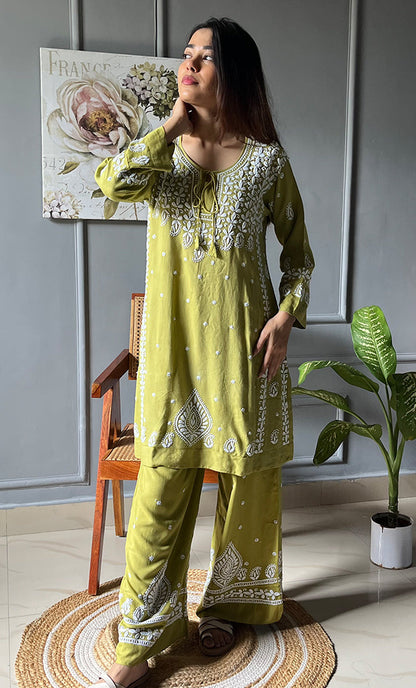 Hiba Modal Cotton kurta pants set- Green