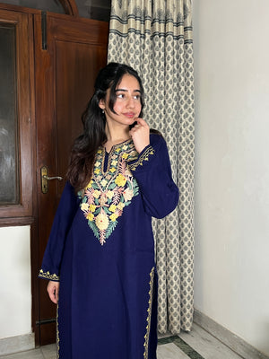 Zoha Kashmiri wool long kurta- blue