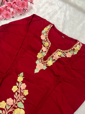 Ziya Kashmiri Short woollen kurti- Red