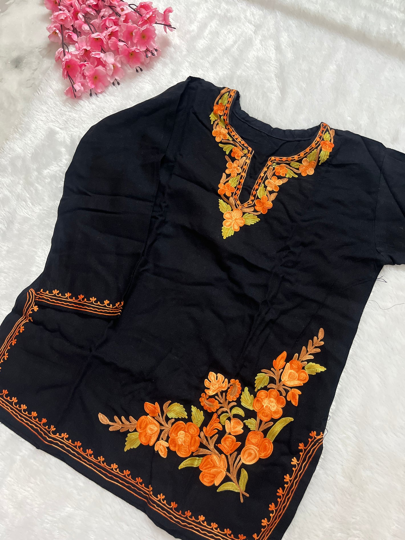 Ziya Kashmiri Short woollen kurti- Black