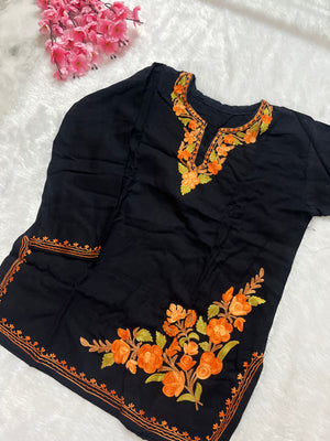 Ziya Kashmiri Short woollen kurti- Black