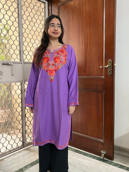 Kashmiri woollen long kurta- Purple