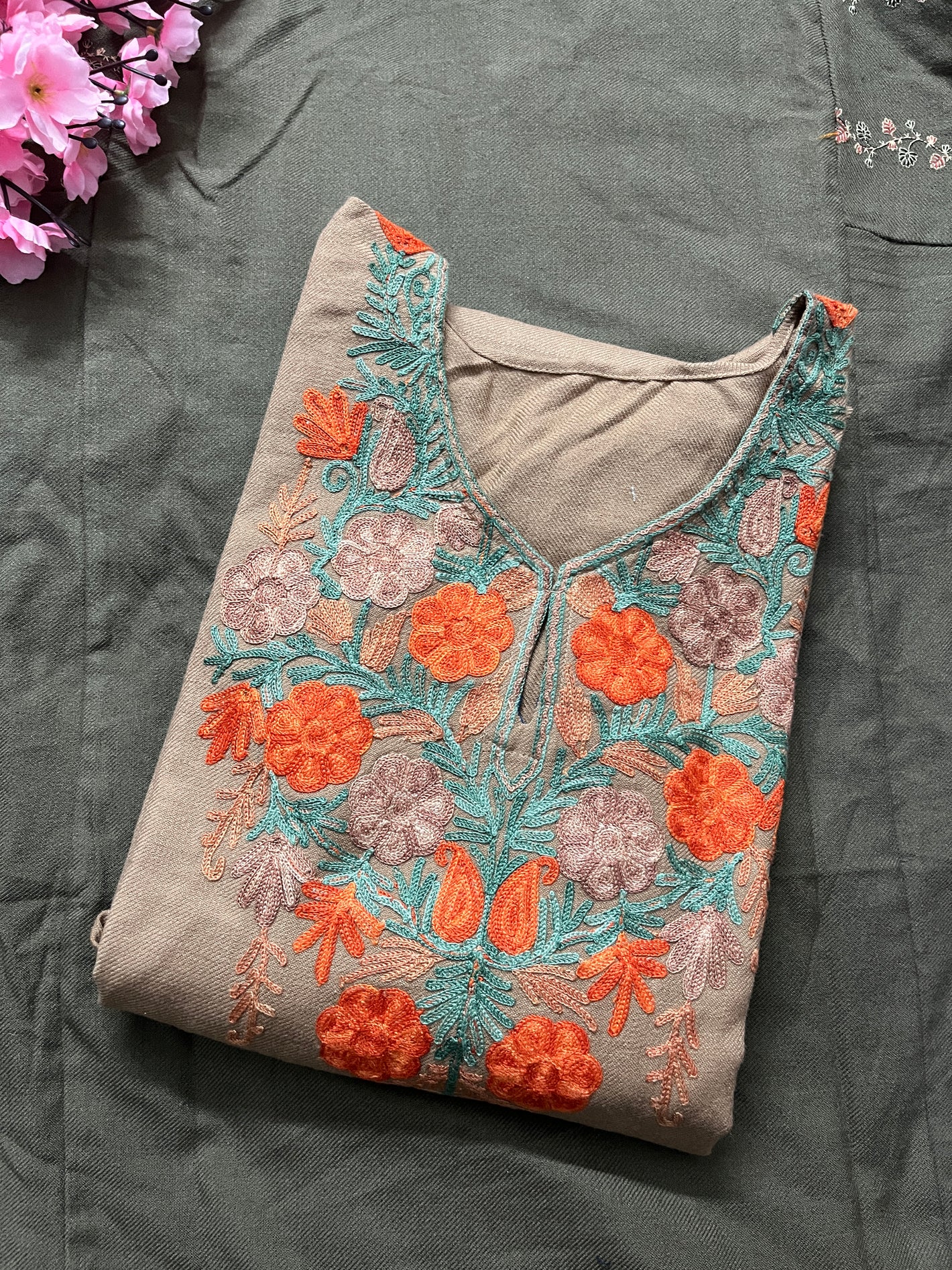 Noor Aari Woollen Pheran- Beige