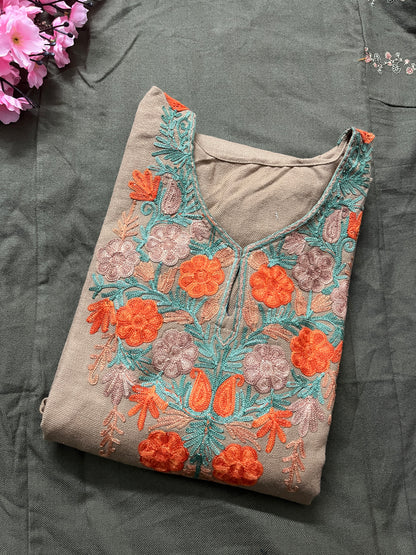 Noor Aari Woollen Pheran- Beige