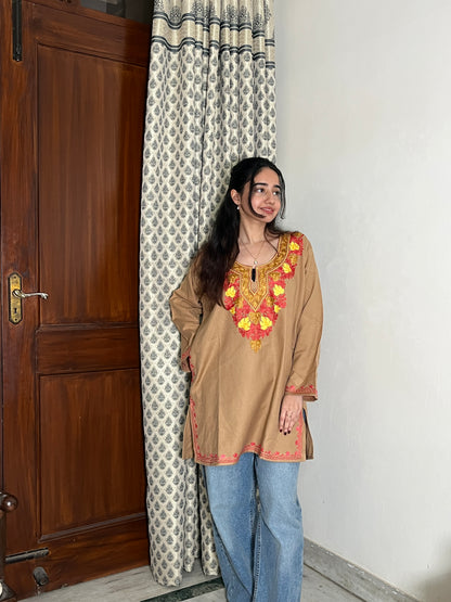 Jasmine Kashmiri Short woollen Pheran - Beige