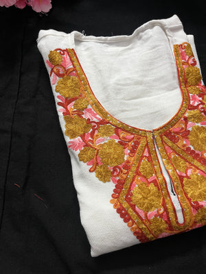 Noor Aari Woollen Pheran- White