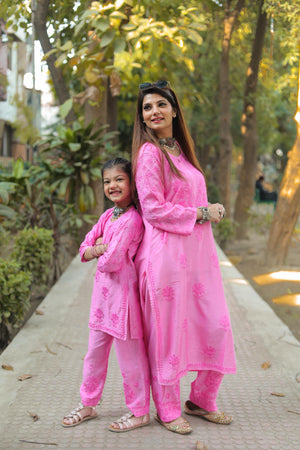 Chanderi Silk Pastel Kurta Set- Pink