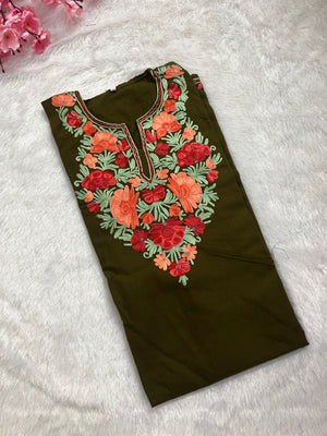 Risha Aari Woollen Pheran- Olive green