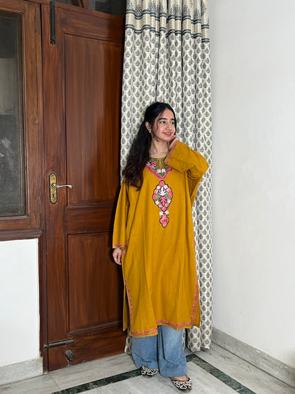 Sara Aari Woollen Pheran- Mustard