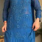 Haniya Viscose mukaish georgette suit set- Royal blue