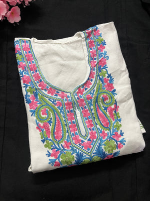 Noor Aari Woollen Pheran- White