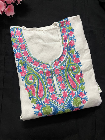 Noor Aari Woollen Pheran- White