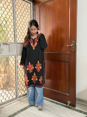 Kashmiri woollen long kurta- Black