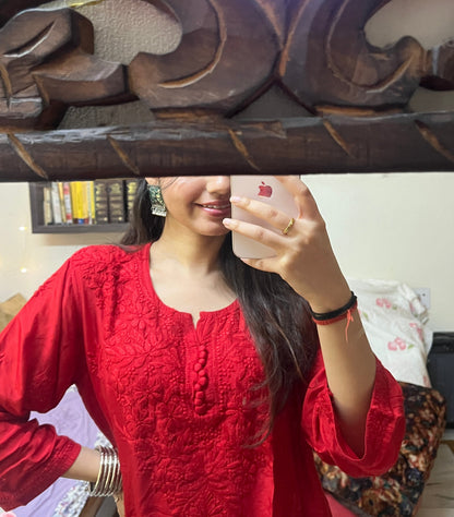 Yasmin muslin short kurti- Red