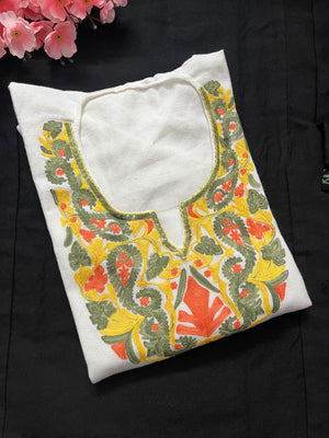 Noor Aari Woollen Pheran- White