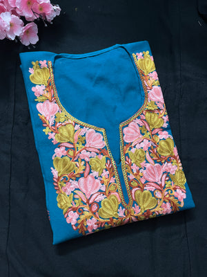 Noor Aari Woollen Pheran- Teal Blue