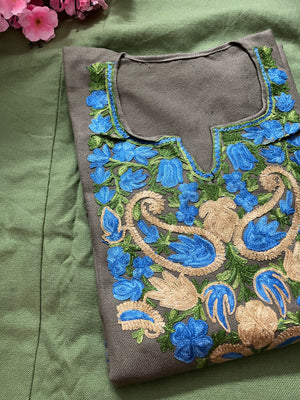 Noor Aari Woollen Pheran- Grey