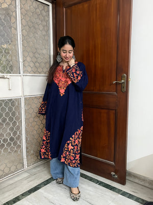 Kashmiri Aari Woollen Pheran- Blue