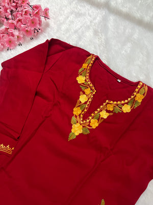 Ziya Kashmiri Short woollen kurti- Red